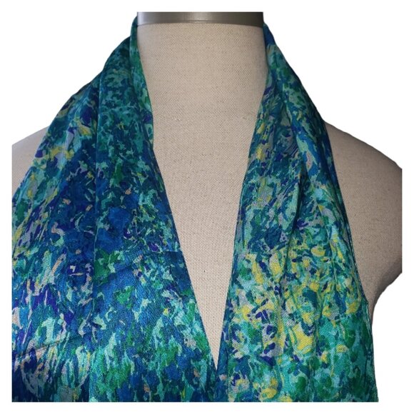 CT1589 Anne Klein 100% Silk Blue & Green Scarf - Picture 2 of 6